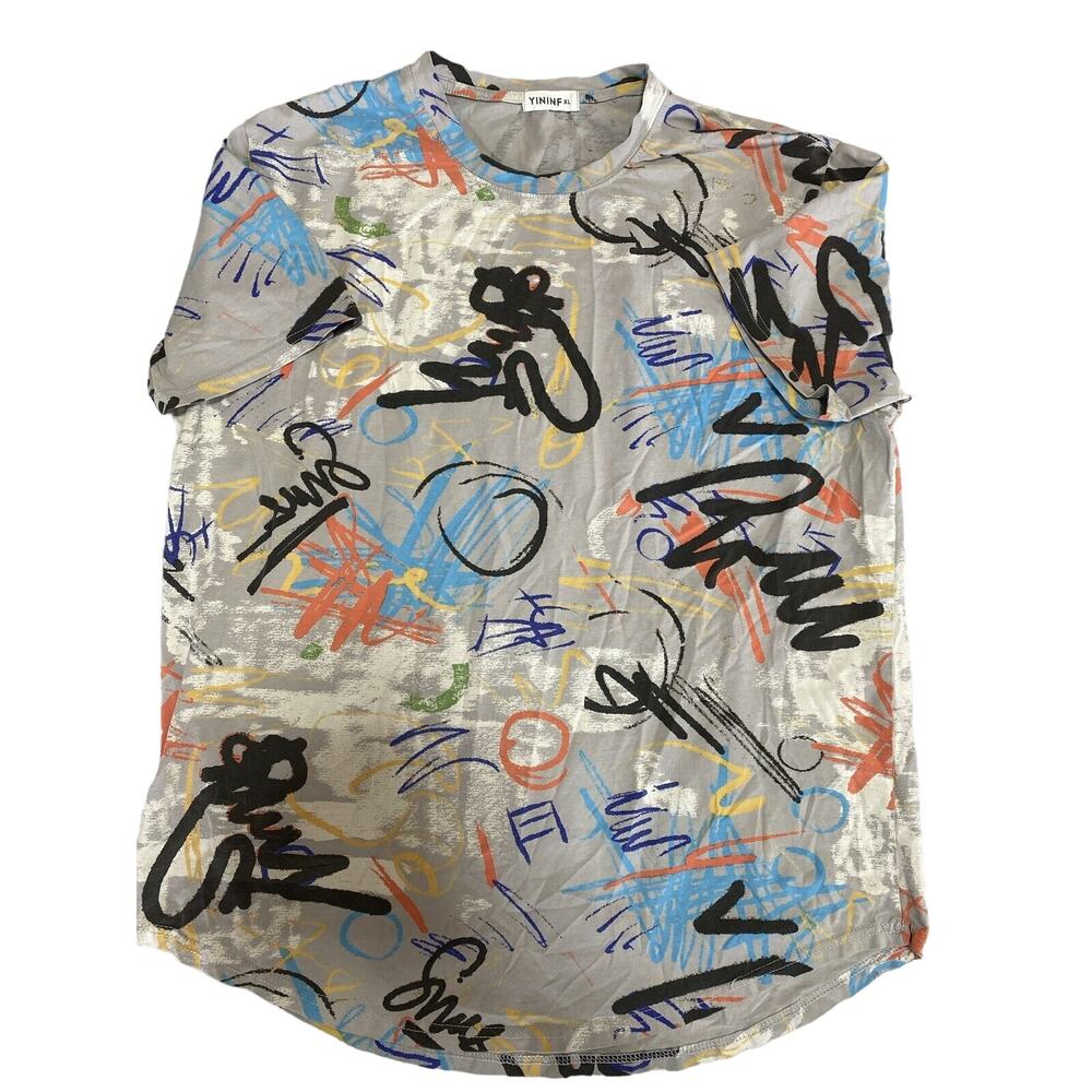 Yininf Shirt Mens Extra Large Grey Streetwear Hip Hop Abstract XL Stretch